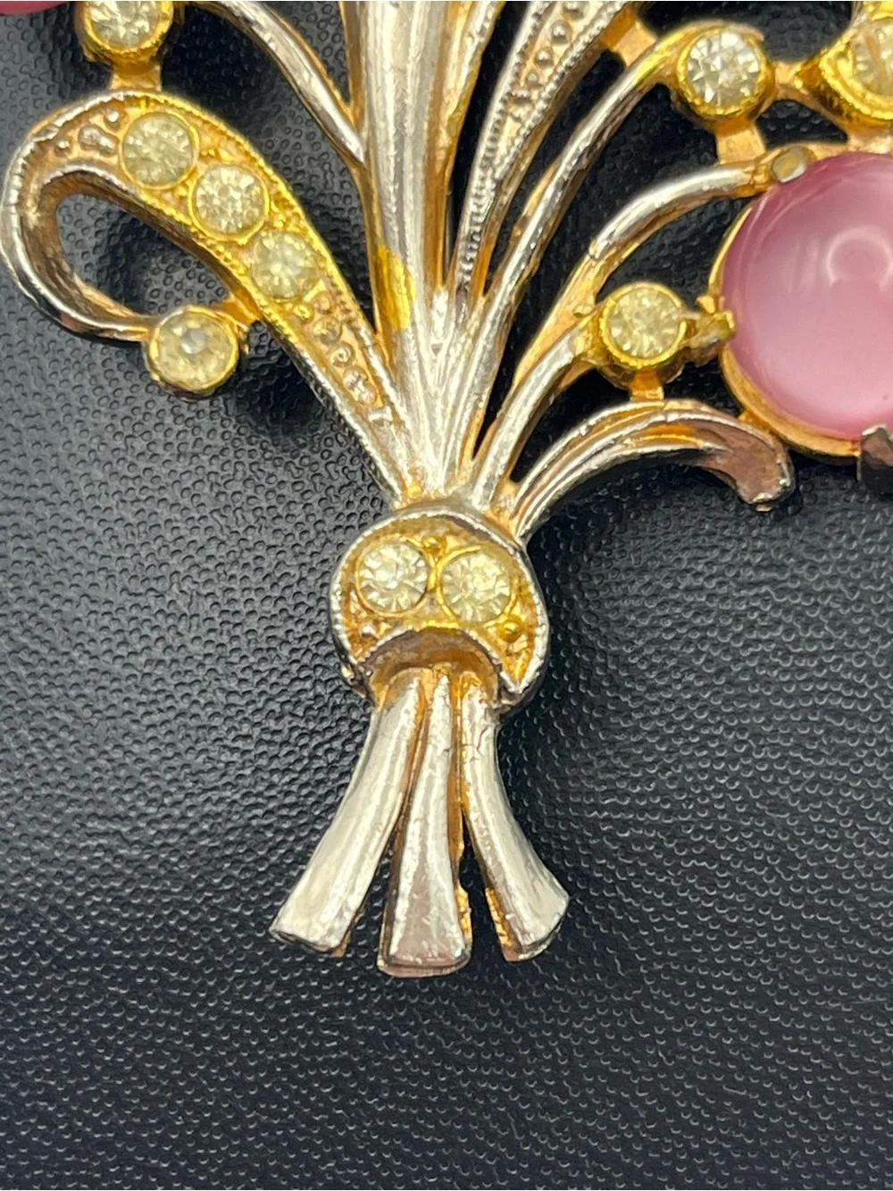 1950’s Mid Century pink moonglow cabochon stones flower bouquet brooch pin